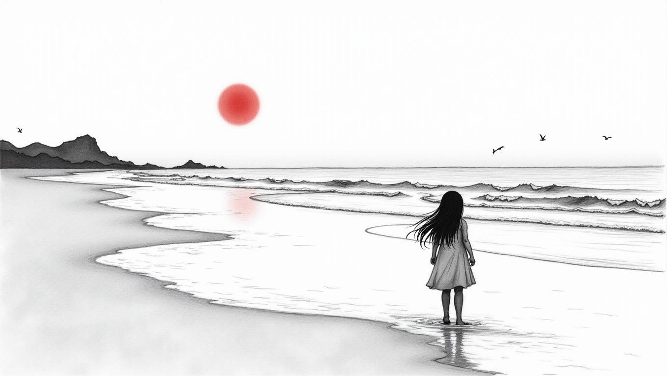 little girl looking at sea